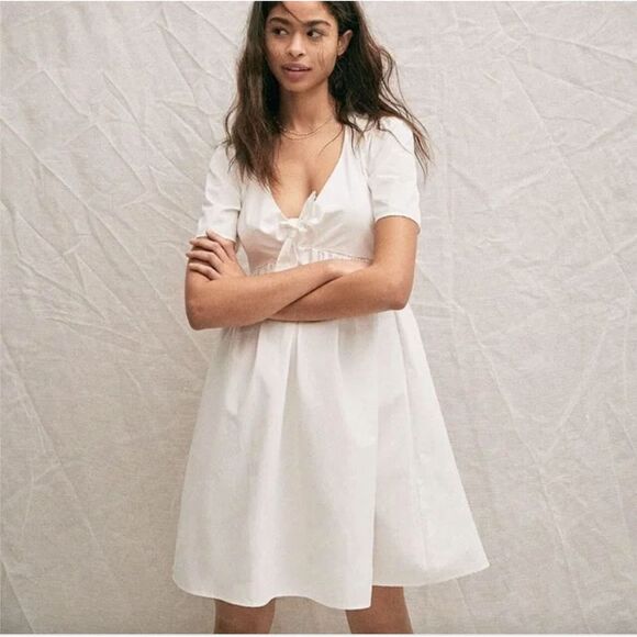 Madewell Tie Front White Poplin Babydoll Dress Womans size 4 - Picture 3 of 15